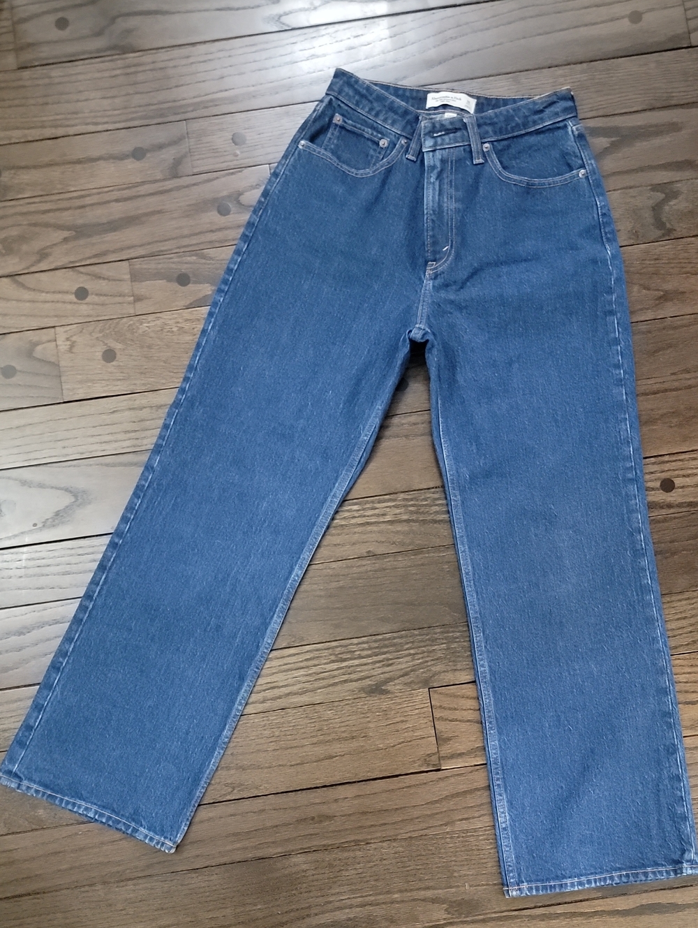 Abercrombie & Fitch Curve Love Dark-Blue Wash Straight Leg Jeans